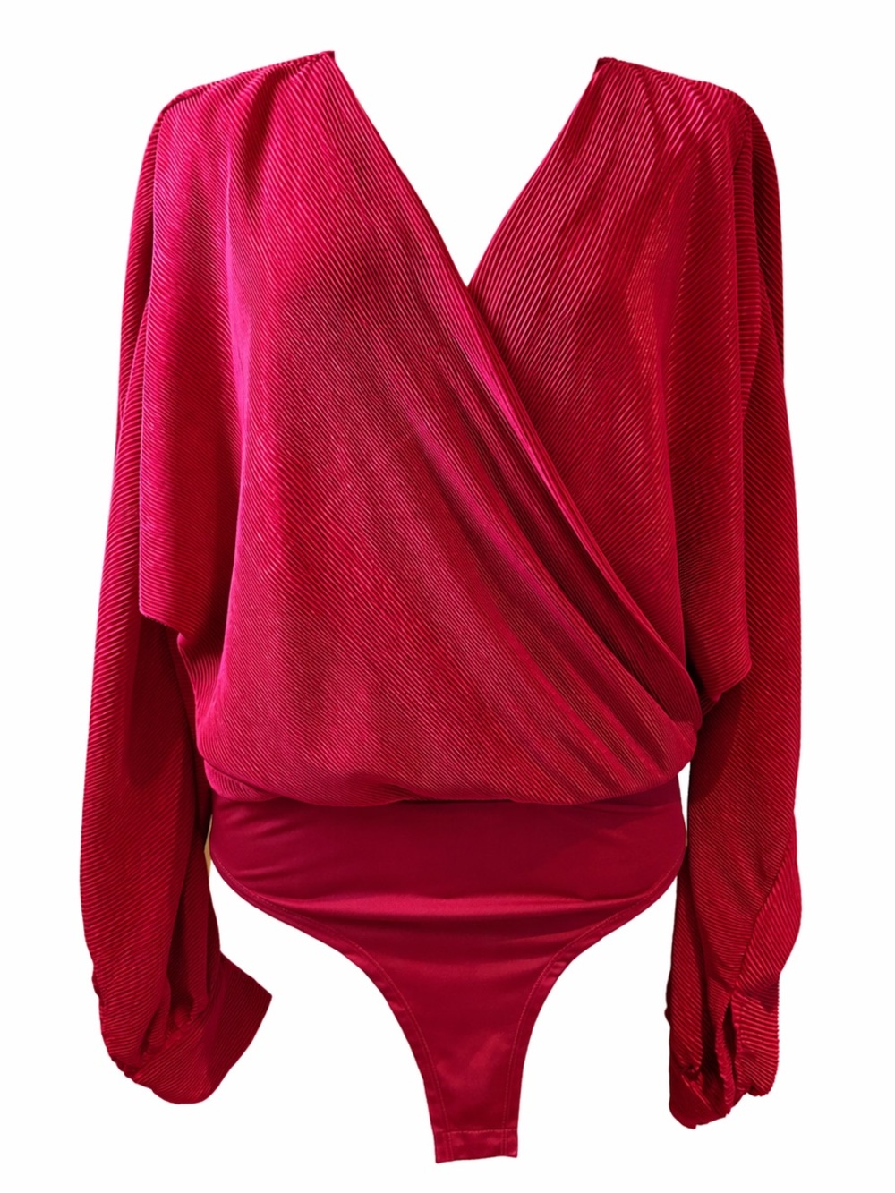 Strut & Bolt Red Surplice Ribbed Bodysuit Long Sleeve Size M